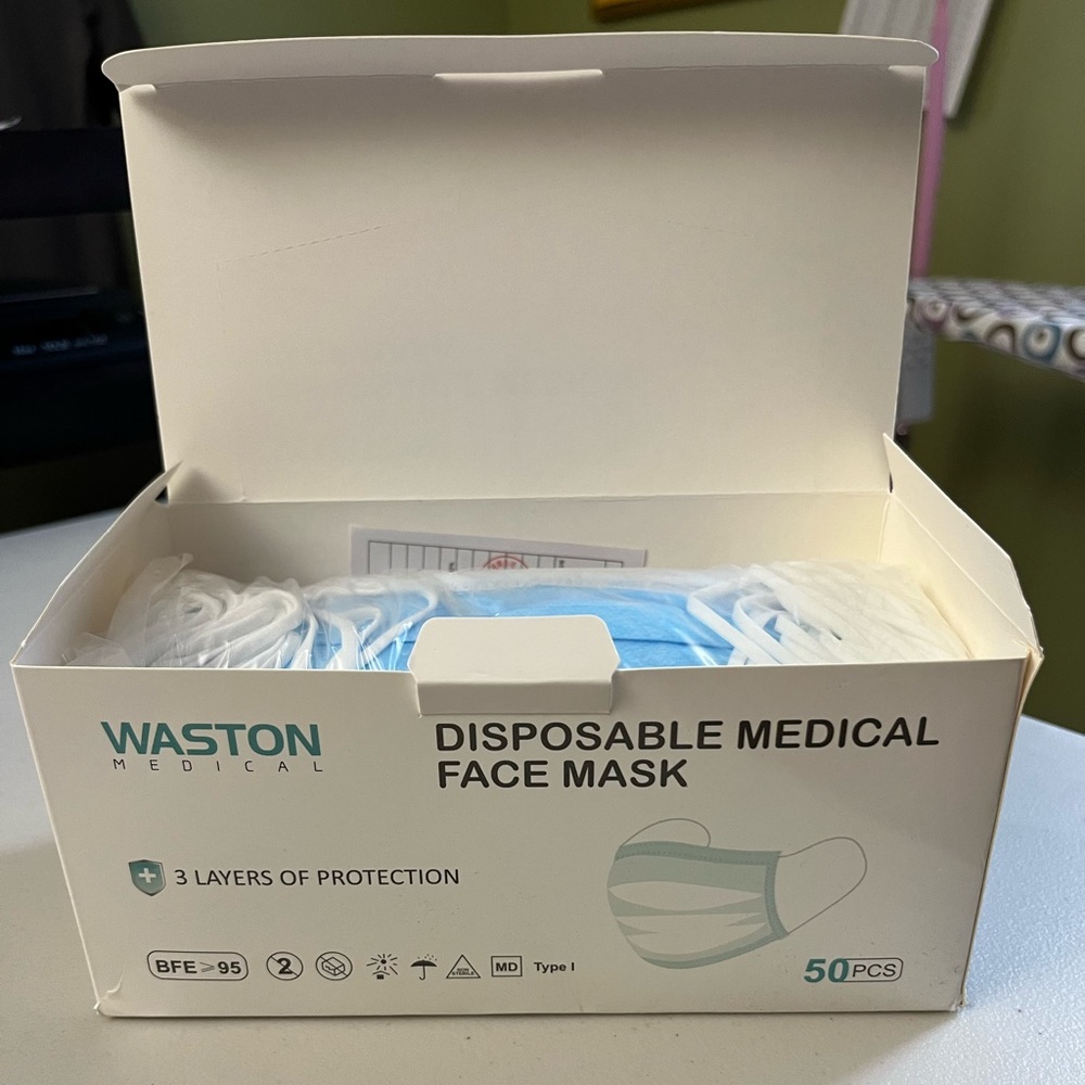 Box of 50 Individually Wrapped Disposable 3 Layer Face Masks New in Original Box